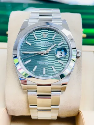 Rolex Datejust 41 126300 Discontinued Mint Green Motif Dial Box and Papers Watch UNWORN