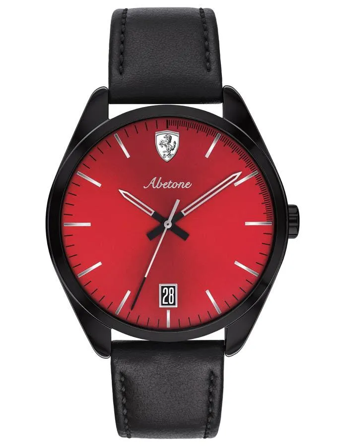 Scuderia Ferrari Mens Abetone Watch - Black-Tone Metal - Leather - Date