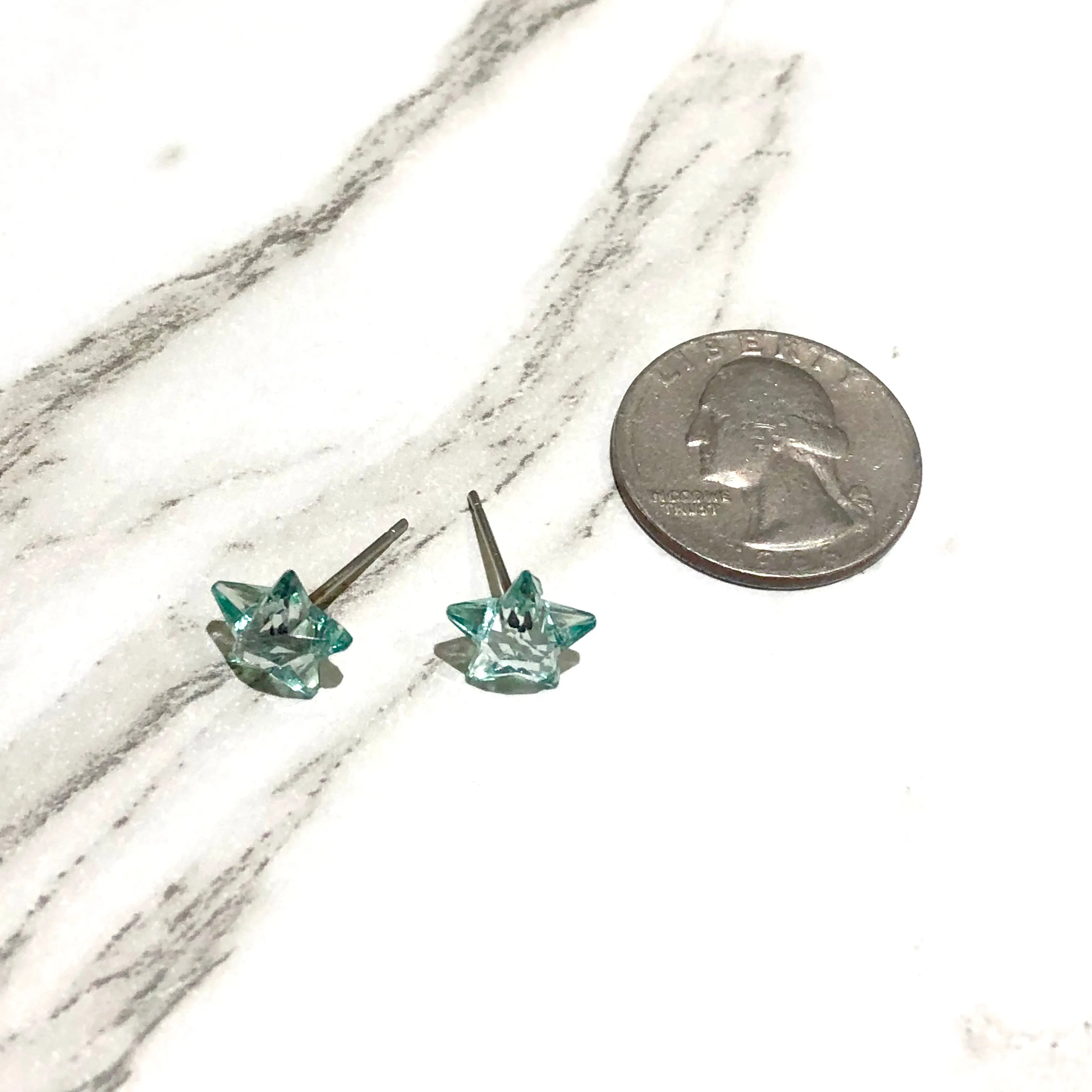 Seafoam Faceted Petite Star Stud Earrings