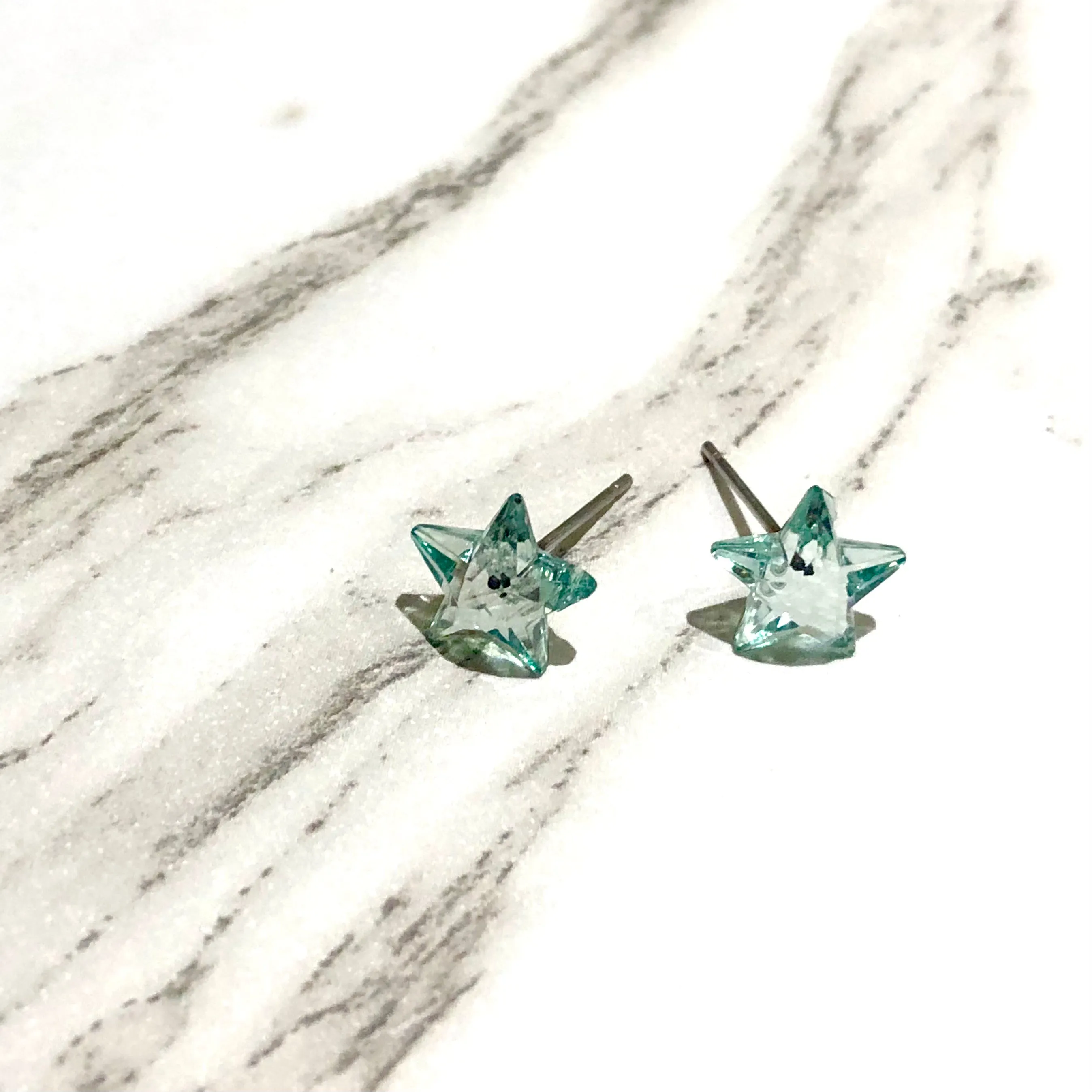 Seafoam Faceted Petite Star Stud Earrings