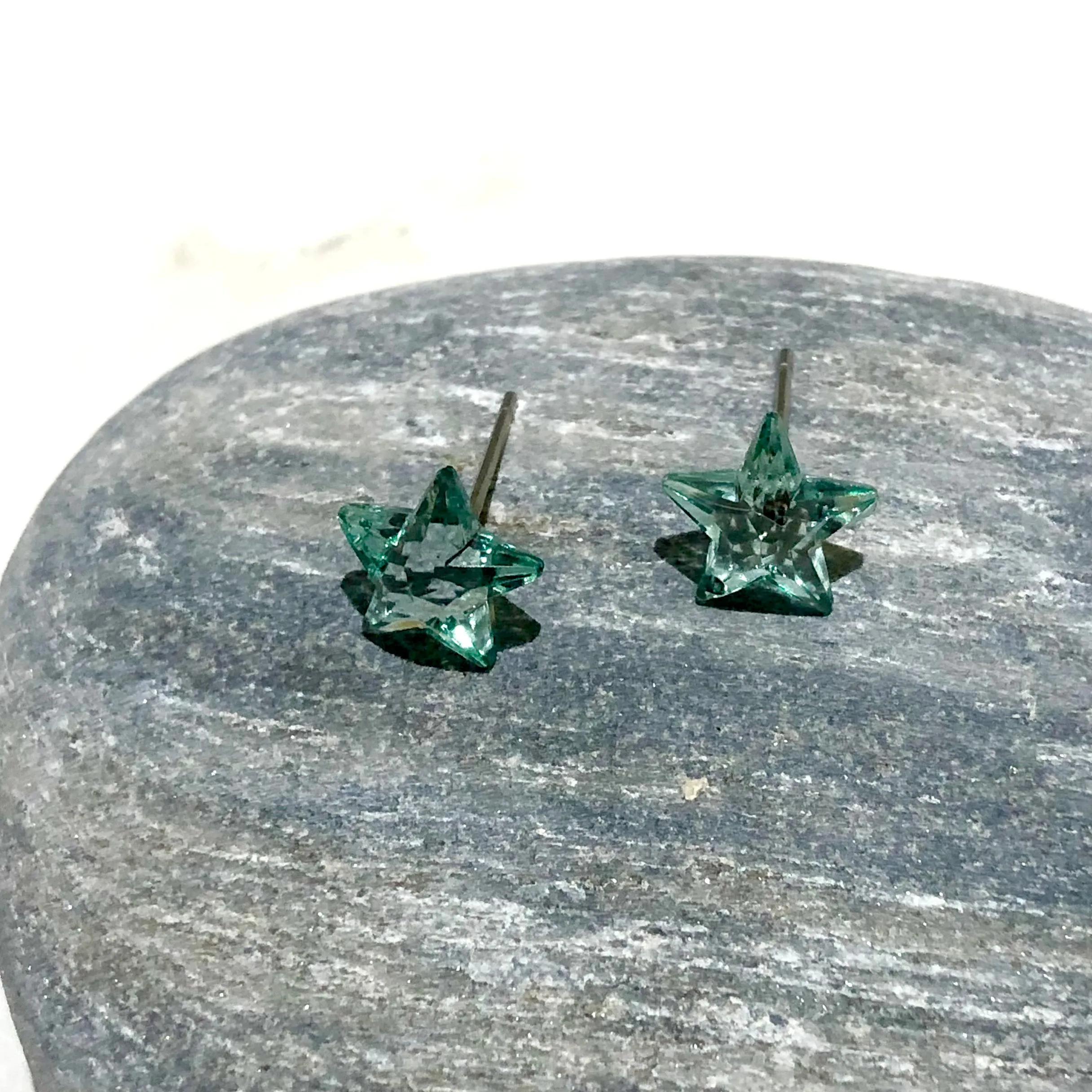 Seafoam Faceted Petite Star Stud Earrings