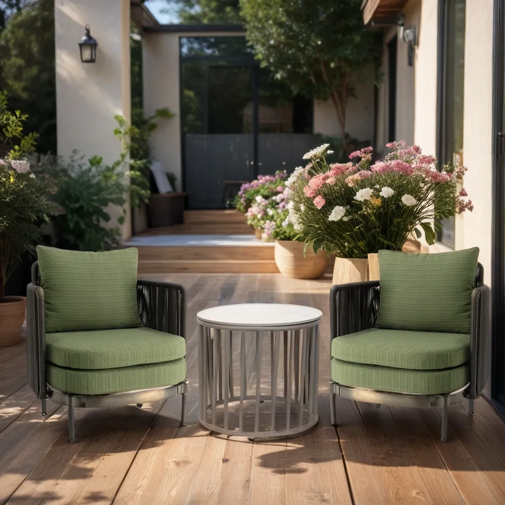 Set of Two Green Armchairs with table