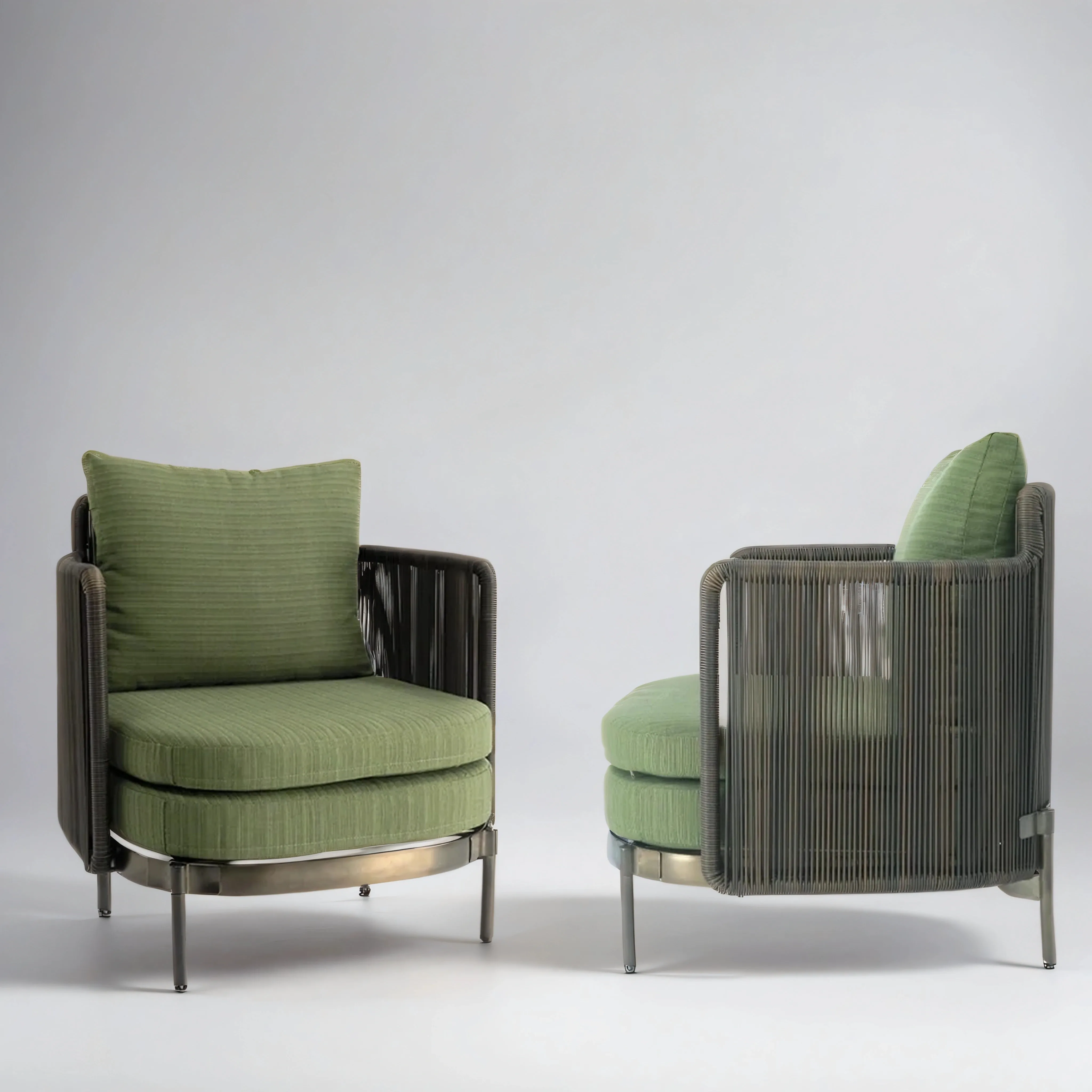 Set of Two Green Armchairs with table