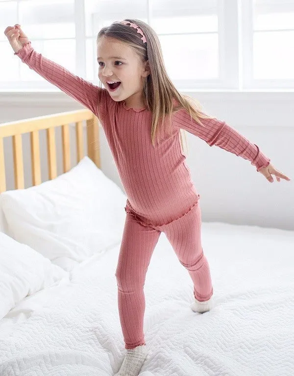 Shirring Dusty Pink Long Sleeve Pajama