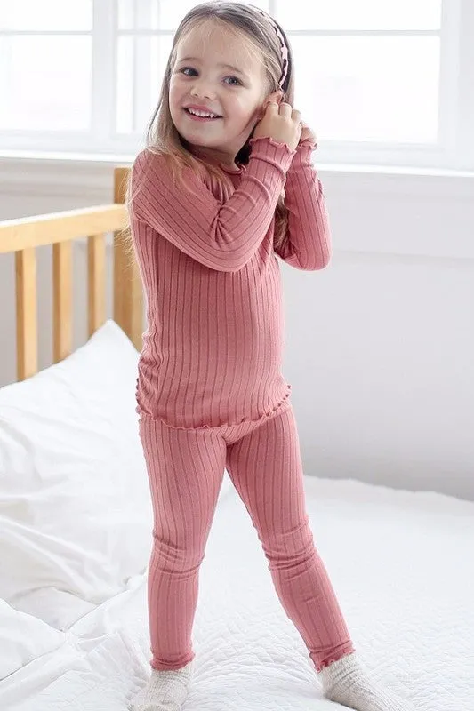 Shirring Dusty Pink Long Sleeve Pajama