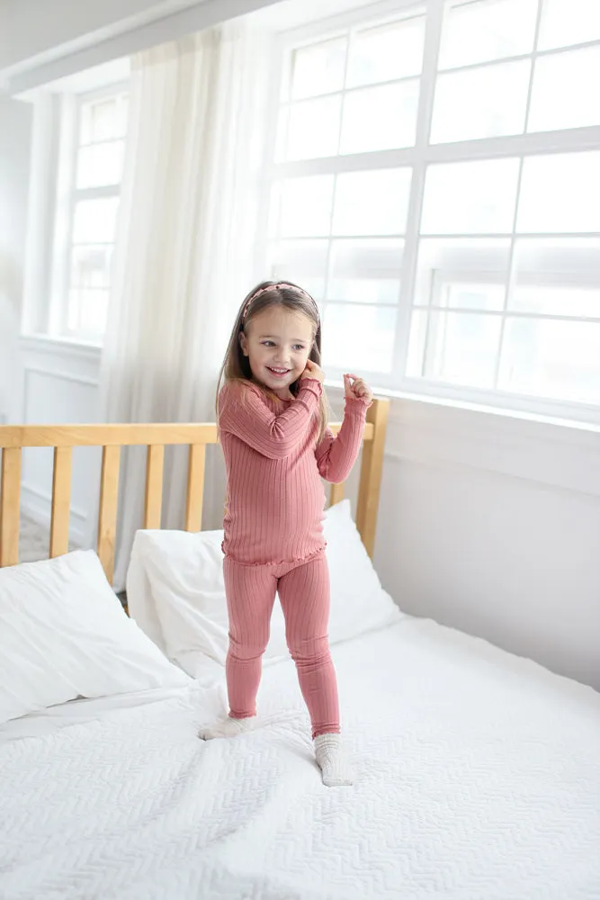 Shirring Dusty Pink Long Sleeve Pajama