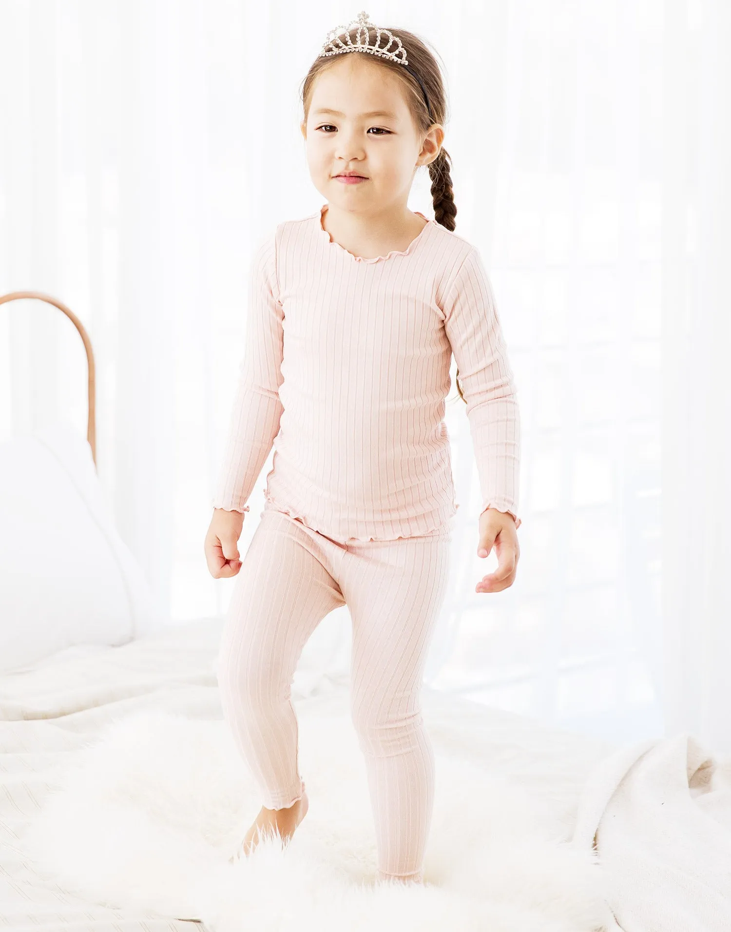 Shirring Peach Long Sleeve Pajama