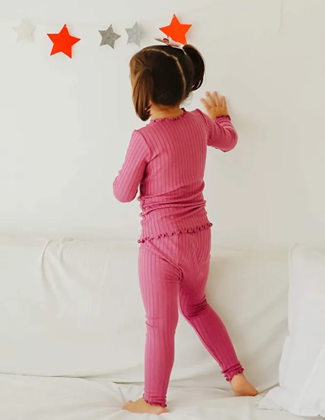 Shirring Purple Pink Long Sleeve Pajama