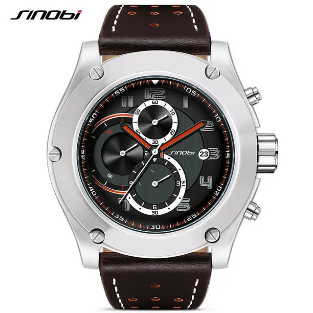 SINOBI Chronograph Wacth Mens Sports Wrist Watches Date Waterproof Males Geneva Quartz Clock Military Hora Relogio Masculino