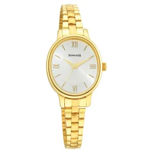 Sonata Classic Gold Women's Watch, Silver Dial Metal Strap, 8179YM01