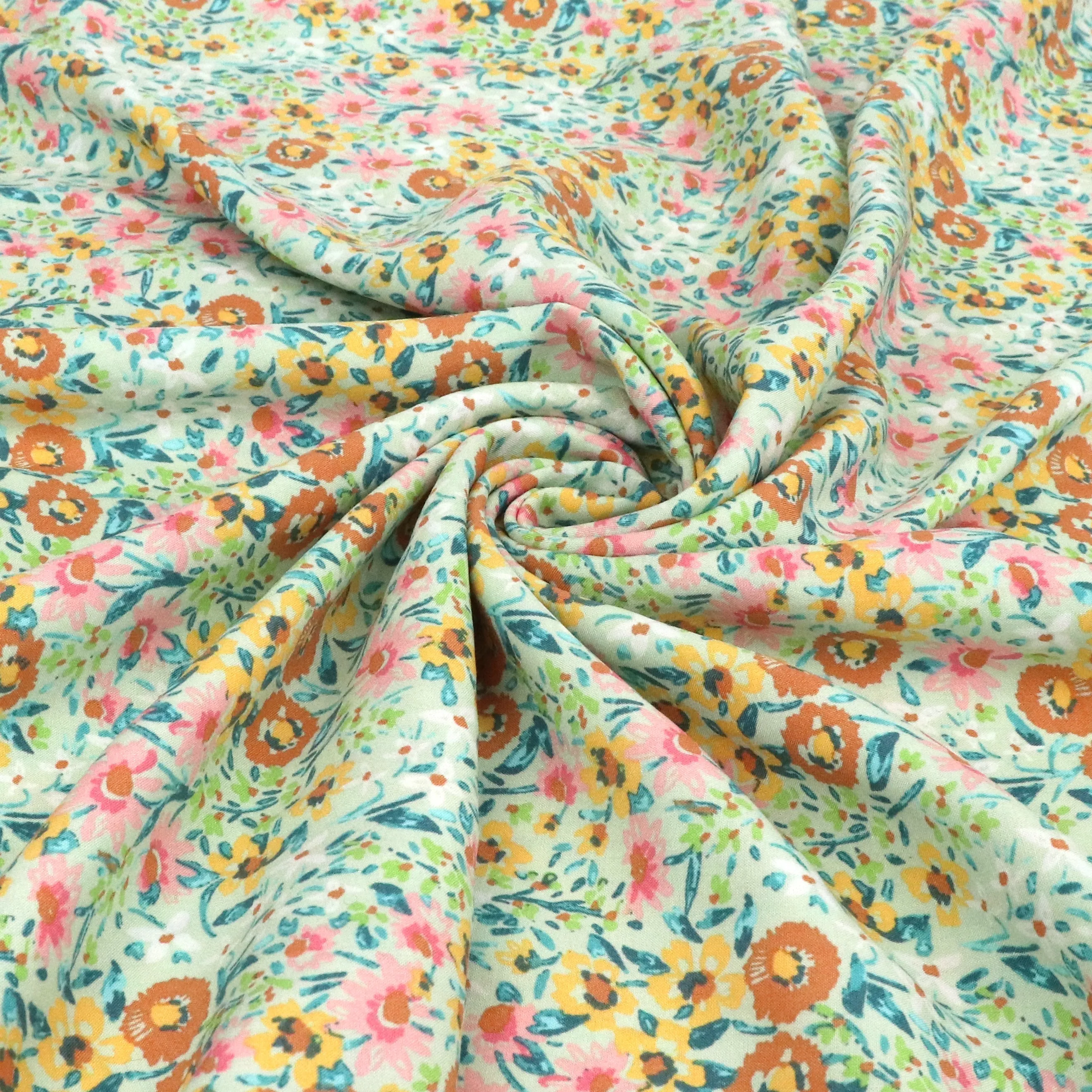 Viscose Poplin - Flower Field - Green - SALE