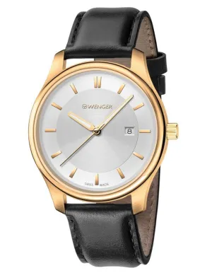 Wenger Mens City Classic - Gold-Tone - Silver-Tone Dial - Black Strap - Date