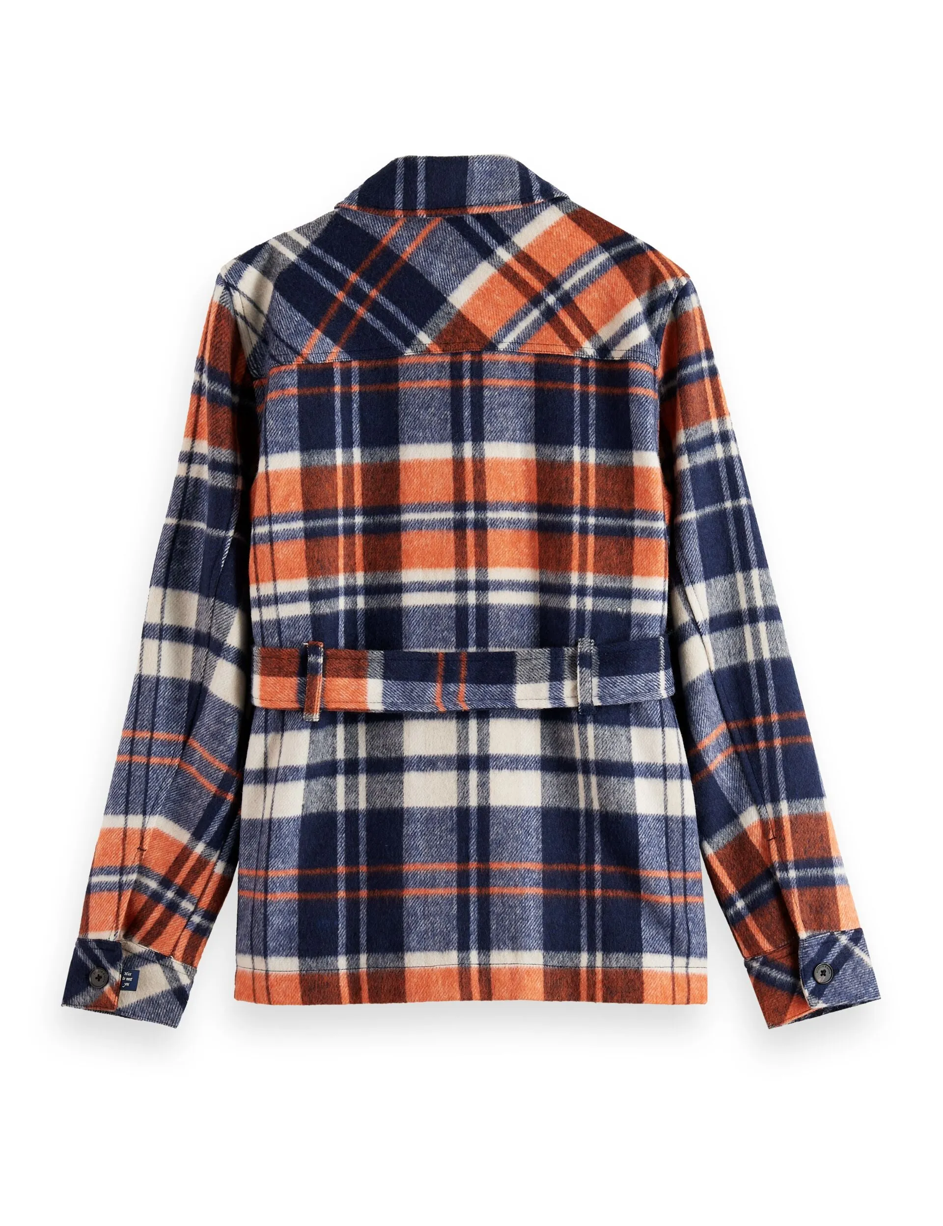 Wool blend checked belted overshirt in Dusk