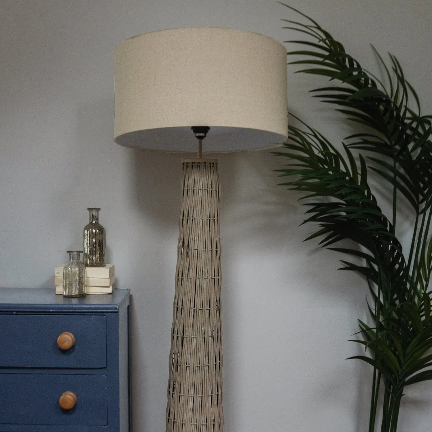 Woven Bamboo Tapered Floor Lamp with Linen Shade