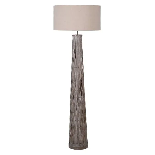 Woven Bamboo Tapered Floor Lamp with Linen Shade