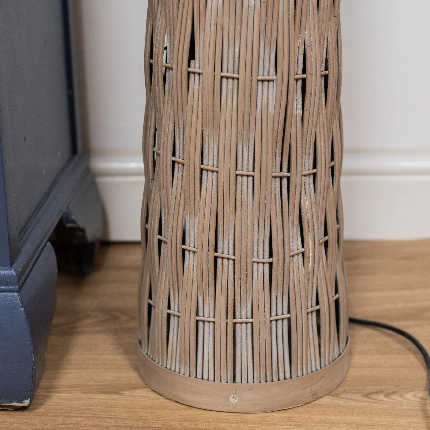 Woven Bamboo Tapered Floor Lamp with Linen Shade