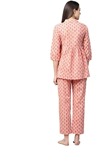 Yash Gallery Women's Cotton Straight Floral Printed Night Suit for Women (1265YKPINK_Pink_XXXX-Large)