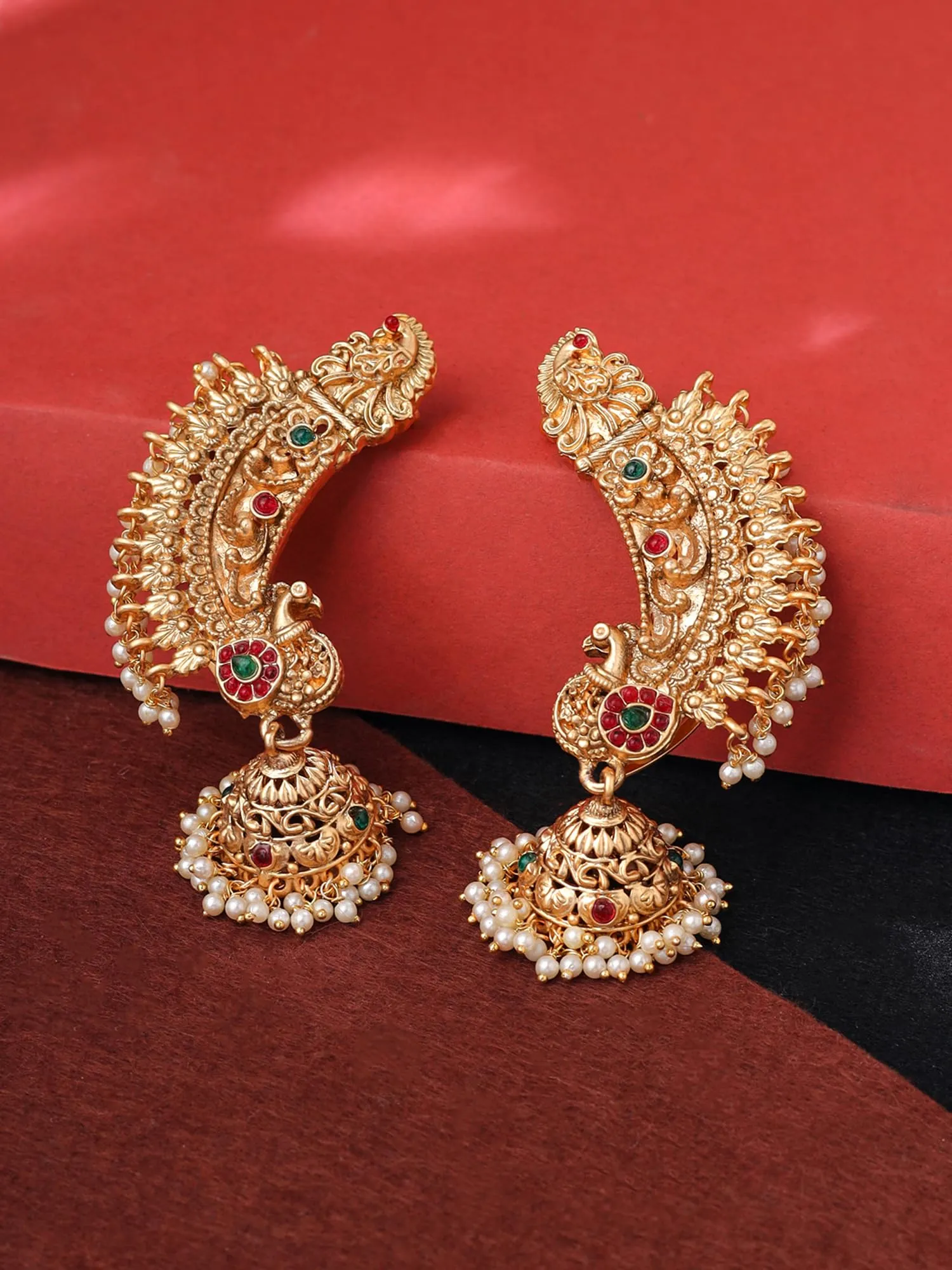 Yellow Chimes Jhumka Earrings for Women | Traditional Gold Plated Long Jhumka Earrings for Girls | Golden Peacock Ear Cuff Shaped Jhumki Earrings | Accessories for Women | Birthday Anniversary Gift