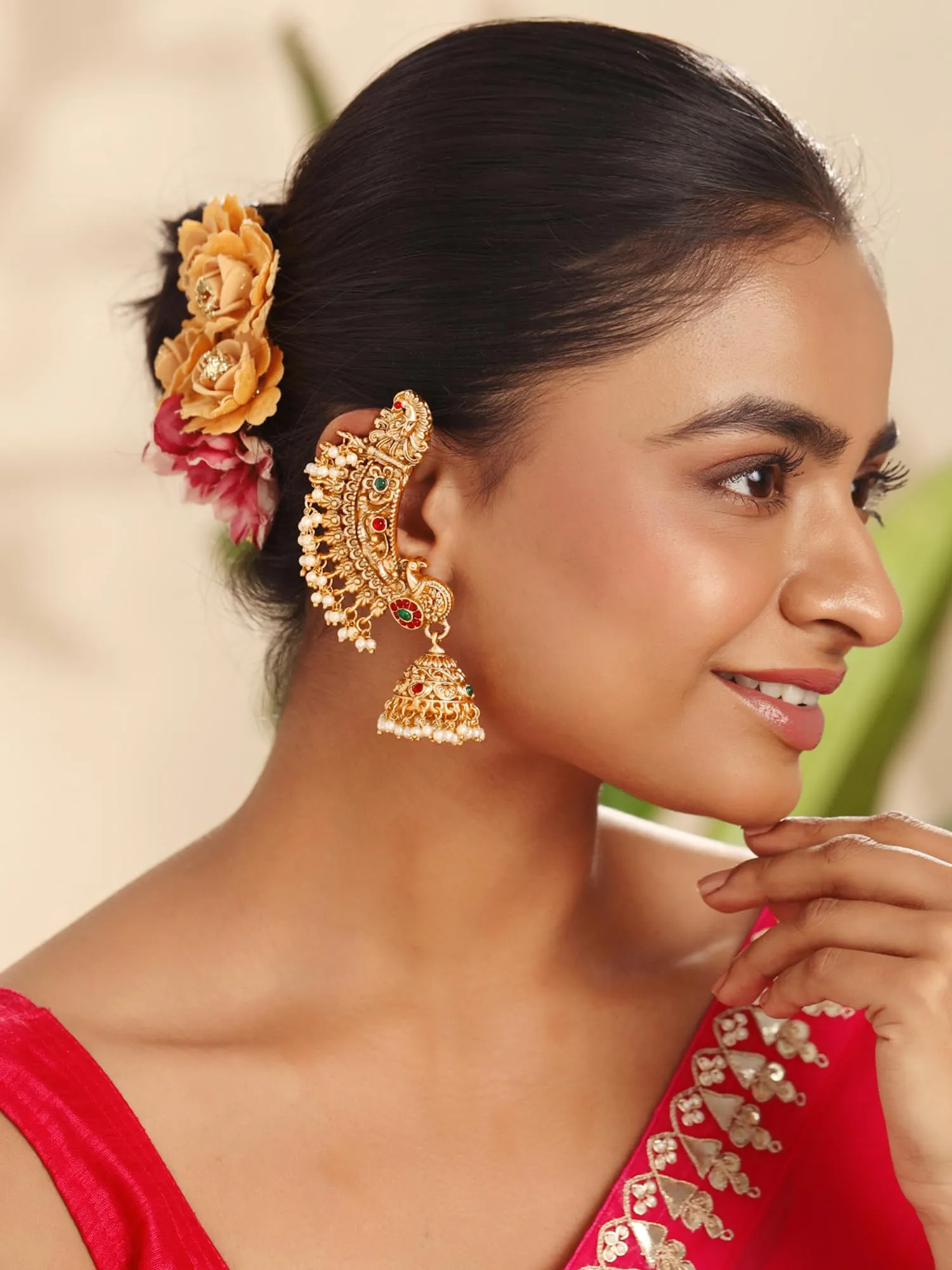 Yellow Chimes Jhumka Earrings for Women | Traditional Gold Plated Long Jhumka Earrings for Girls | Golden Peacock Ear Cuff Shaped Jhumki Earrings | Accessories for Women | Birthday Anniversary Gift